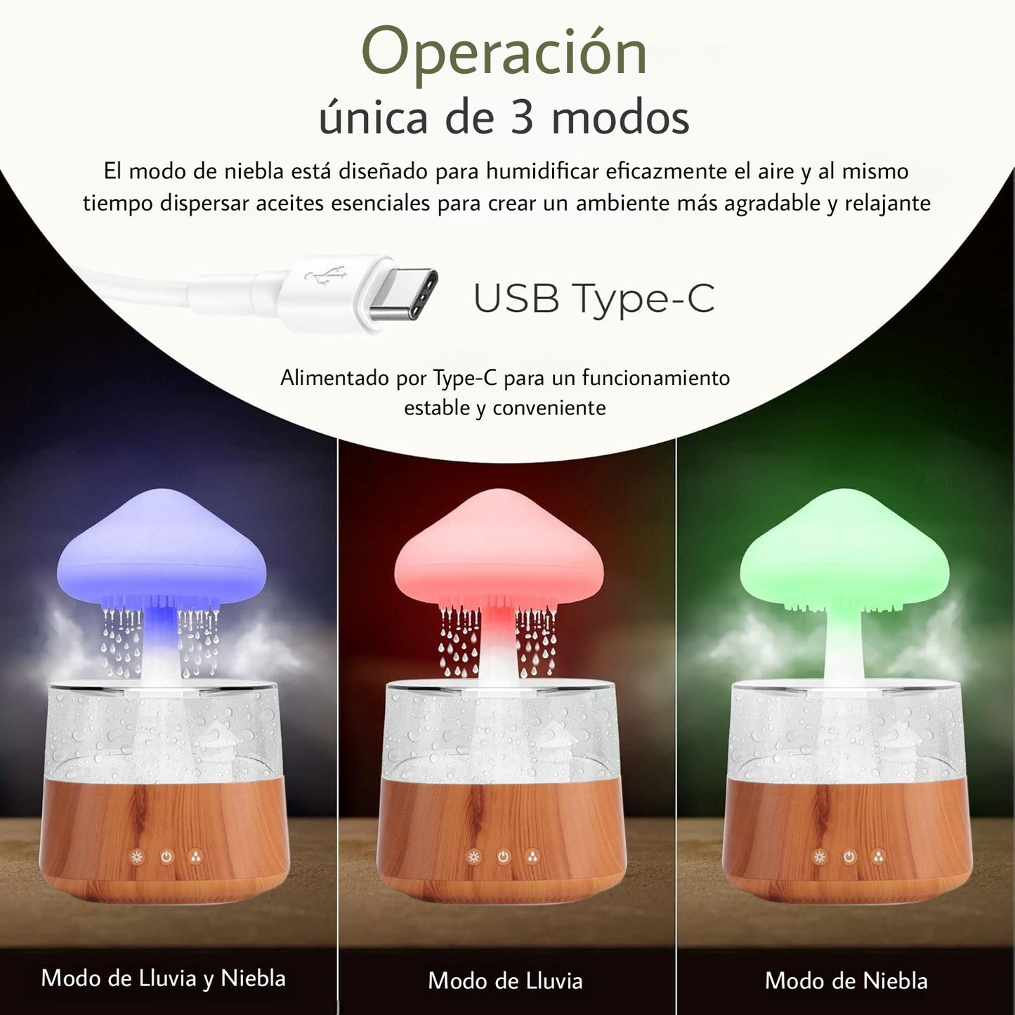 HUMIDIFICADOR DE LLUVIA CON LUCES DE 7 COLORES